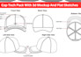 design hat, cap tech pack with 3d mockup and flat sketch